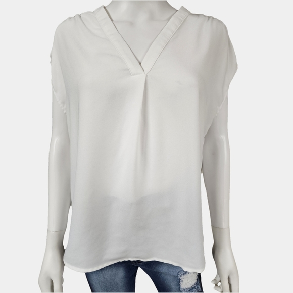 Banana Republic V-Neck Short Sleeve Front Pleated Round Hem Blouse Size M - Picture 2 of 11